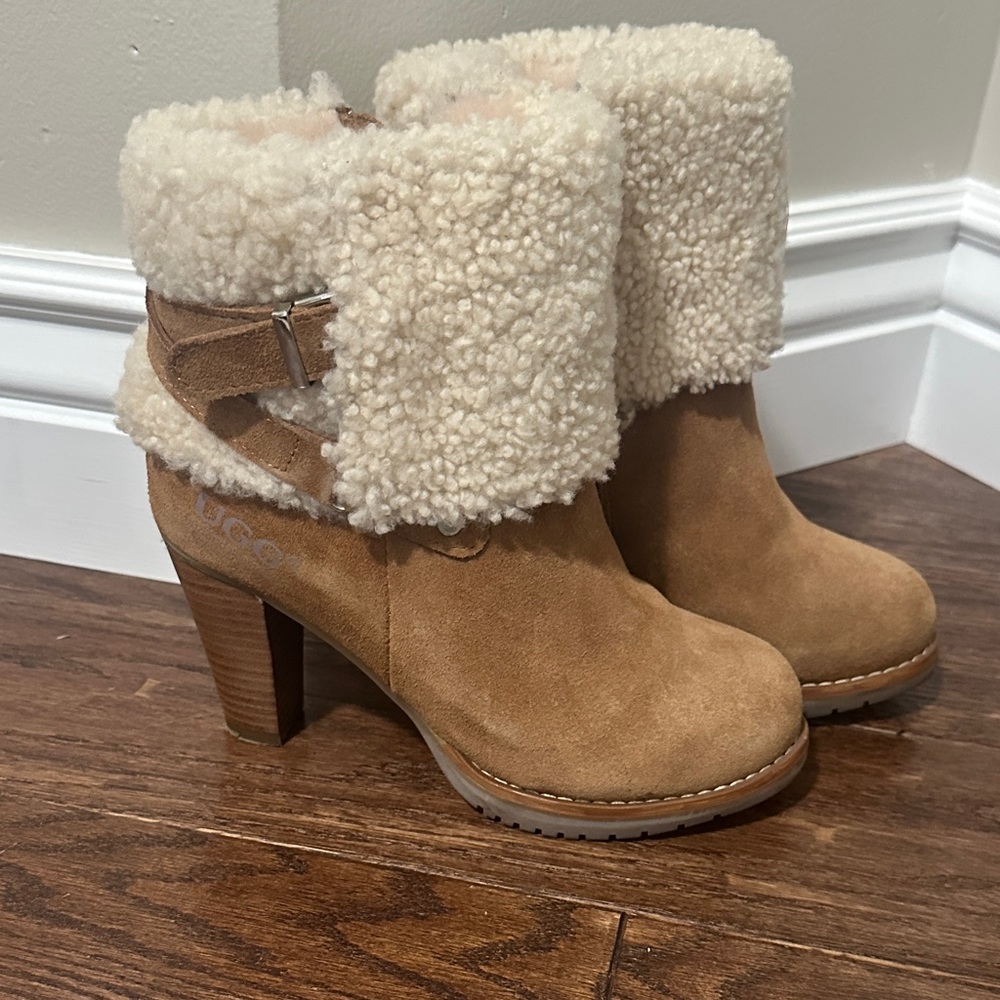 UGG Brown Heeled Boots with Cream Shearling